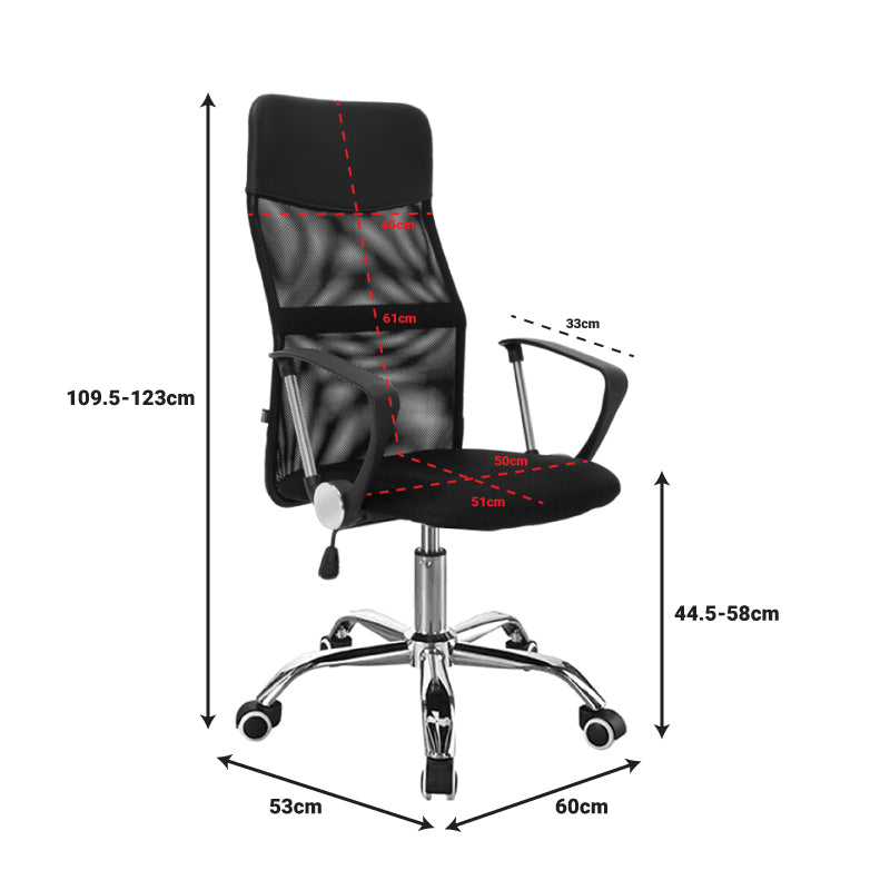 Chaise de bureau en tissu noir 61x59x109,5-123 cm