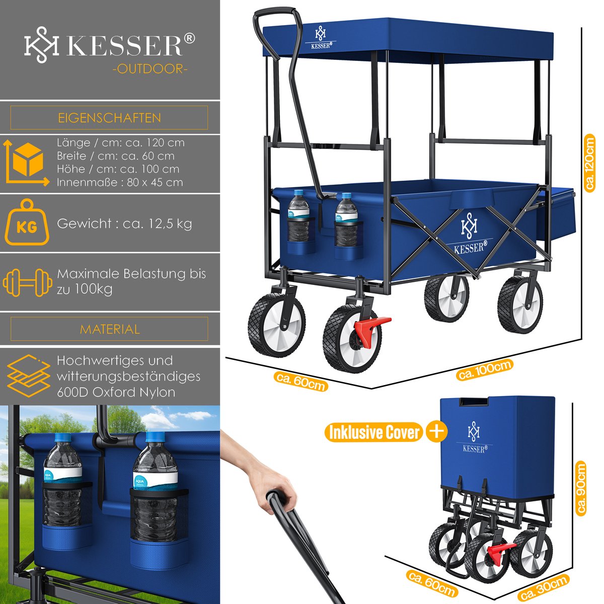 Chariot de transport pliable avec toit  2 poche + Housse