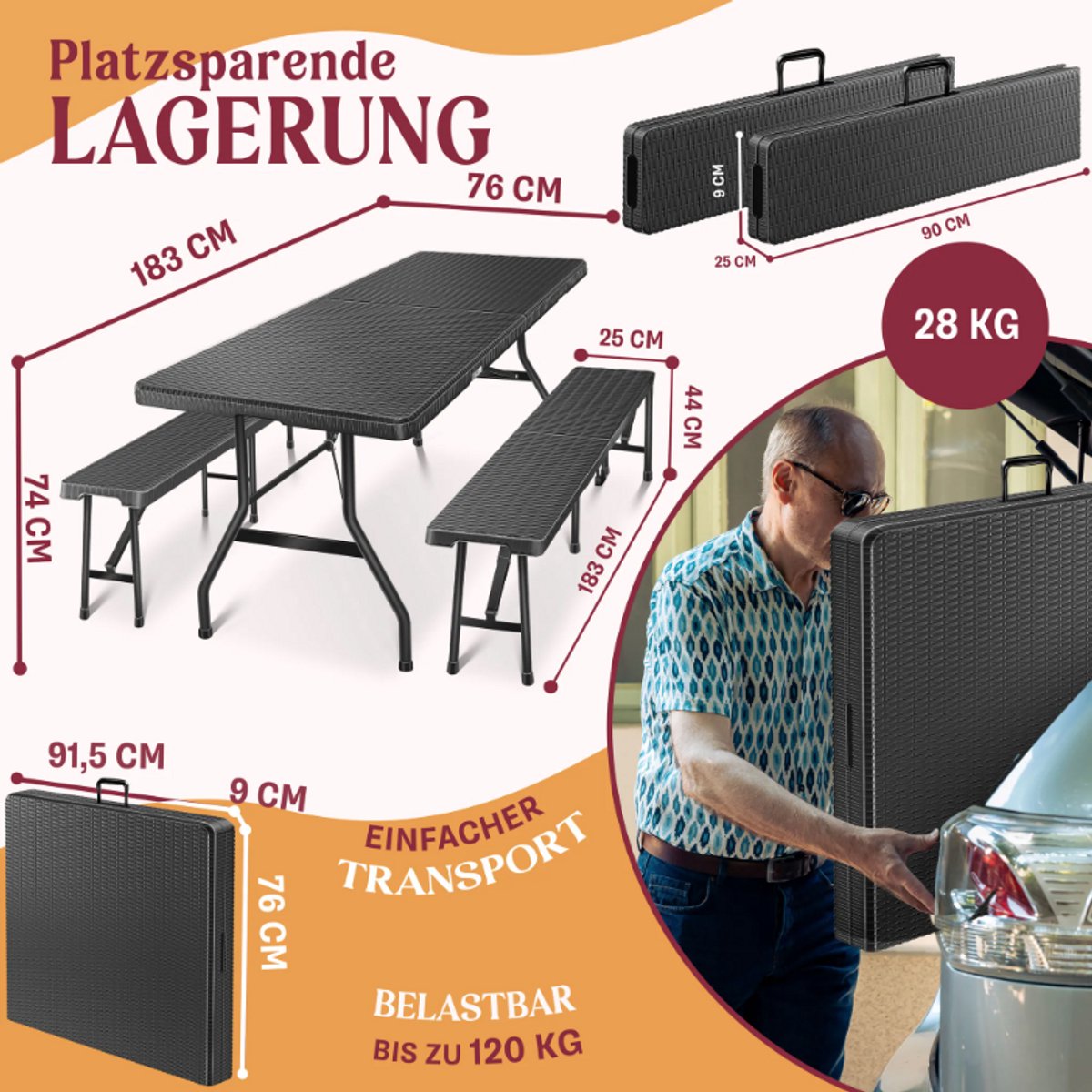 Ensemble de tente à bière 3 pièces, table + 2 x banc pliablee robinet à bière