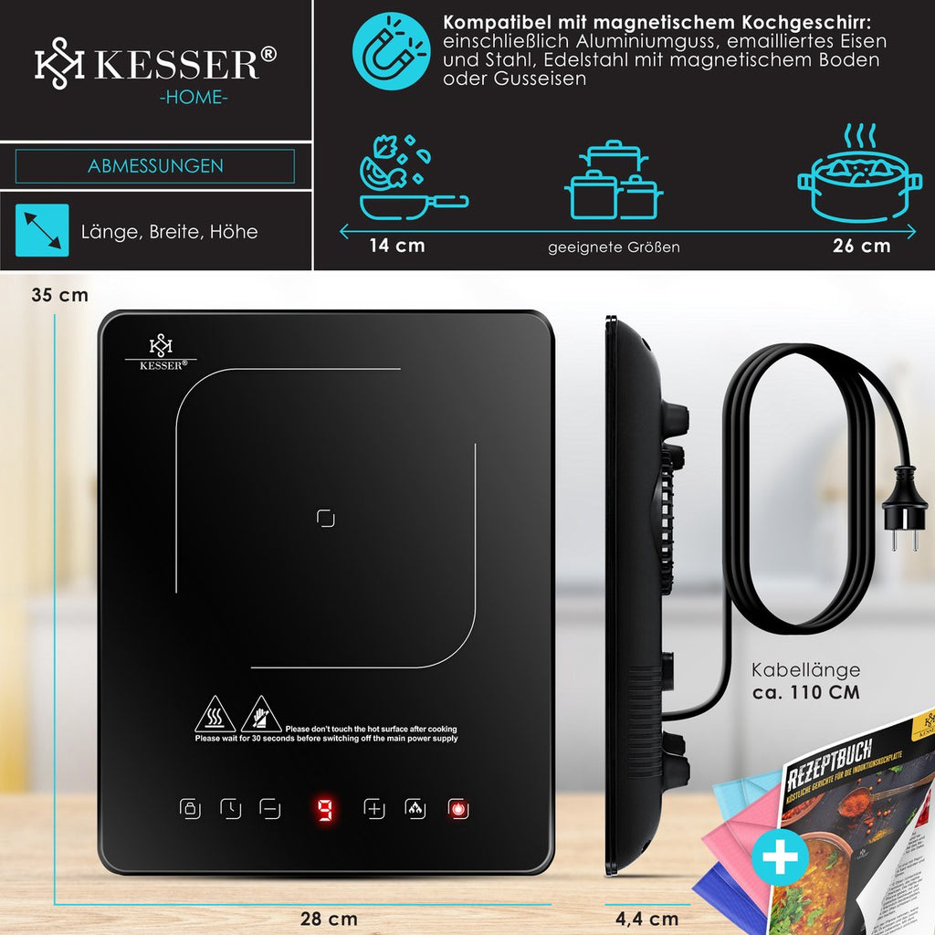 Plaque de cuisson à induction 2100 W 240 V avec 1 zone de cuisson 28 cm, 3 chiffons microfibres