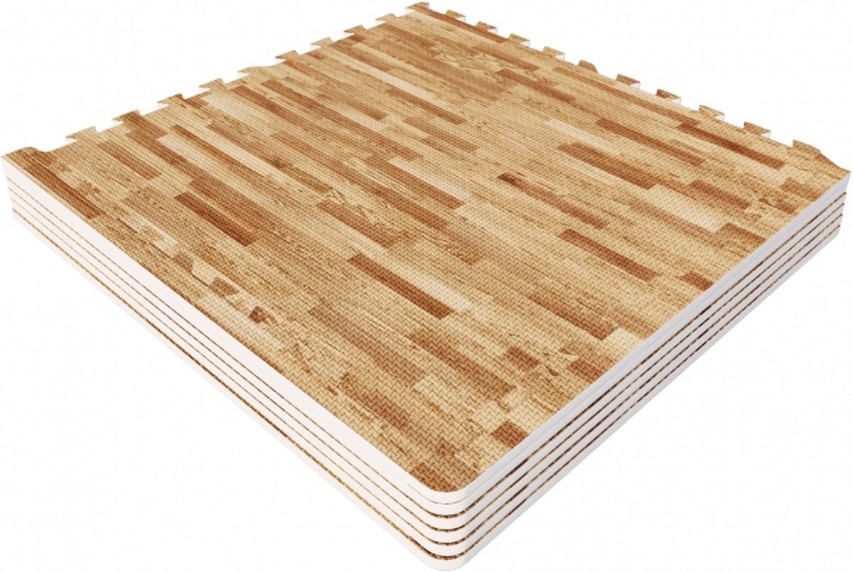 Lot de 6 tapis de protection de sol pour sport 62x62 cm (6 tapis + 12 embouts) Couleur bois