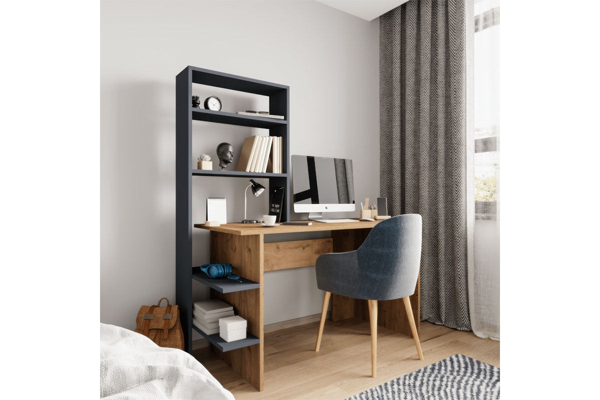 Bureau bibliothèque Bois mélaminé chêne-Gris foncé 120x55x150 cm