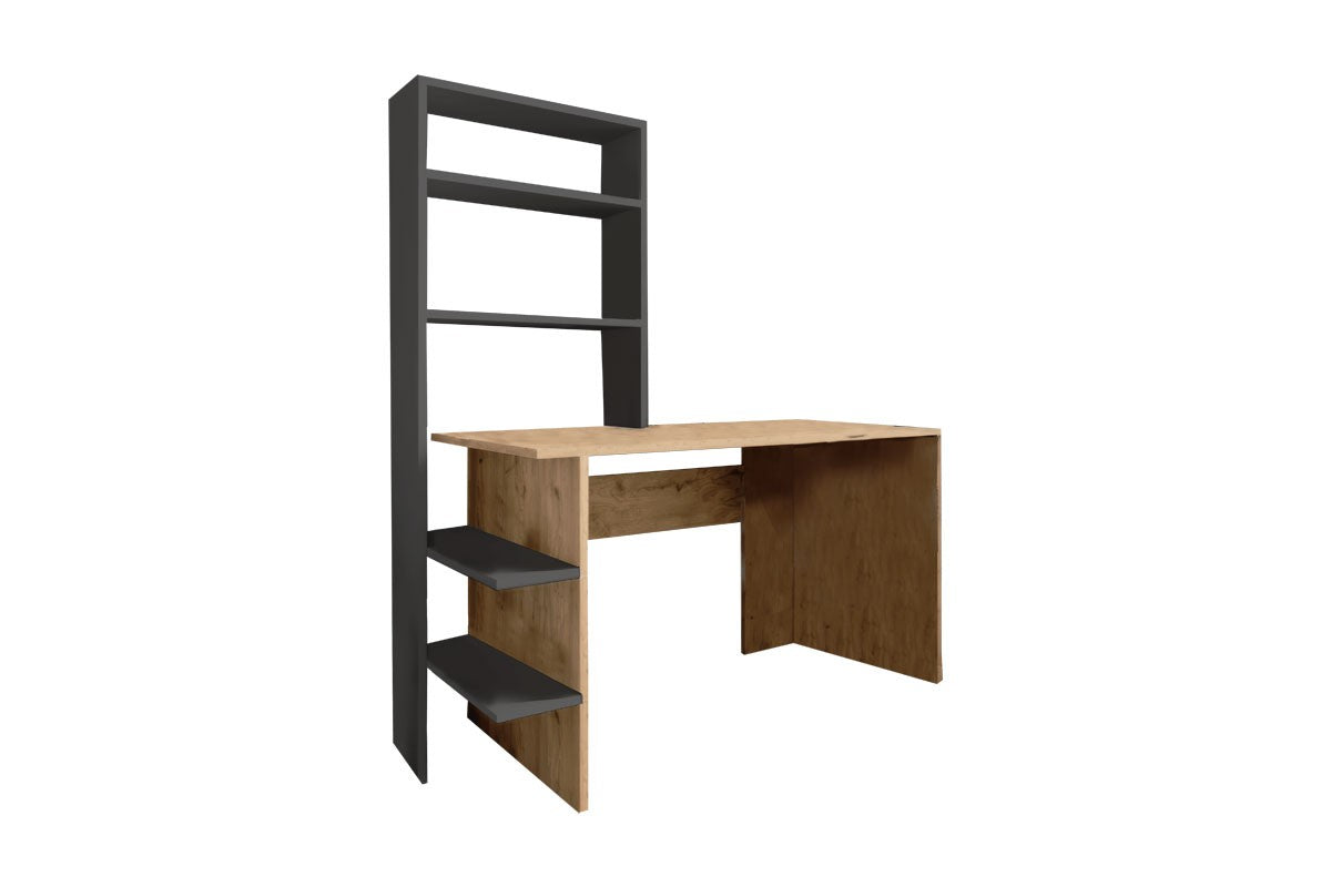 Bureau bibliothèque Bois mélaminé chêne-Gris foncé 120x55x150 cm