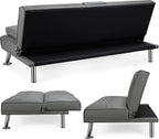 Canapé lit 3 places en similicuir gris 167x81,5x75 cm avec accoudoir rabattable