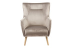 Fauteuil insicive tissu velours beige-pied naturel 72x89x105 cm