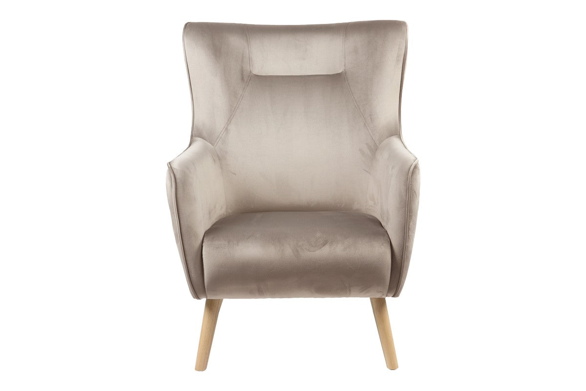 Fauteuil insicive tissu velours beige-pied naturel 72x89x105 cm