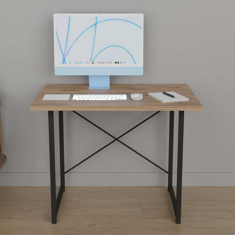 Bureau en bois chêne mélaminé métal noir 90x60x72 cm