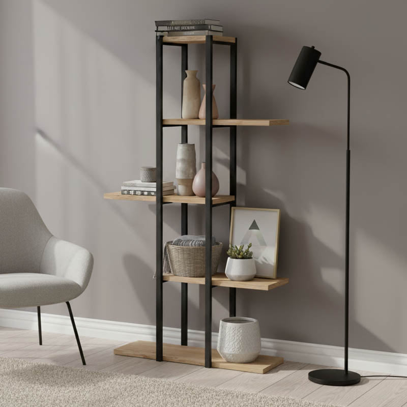 Étagère de sol chêne mélaminé métal noir 60x24,7x111 cm