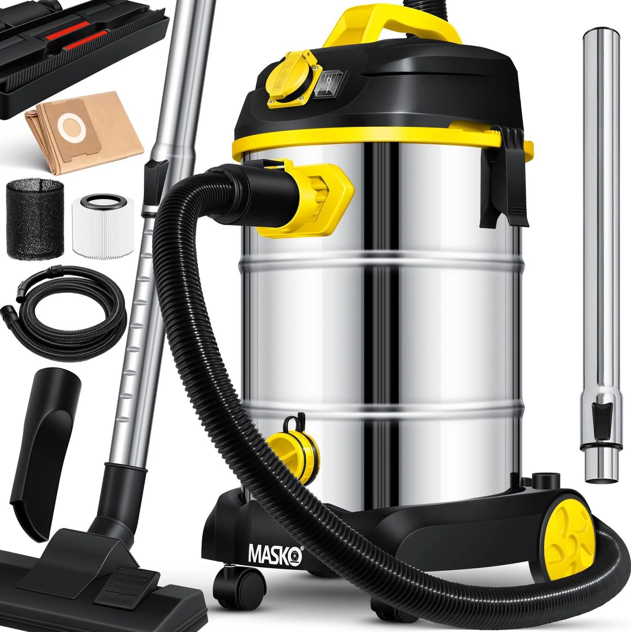 Aspirateur industriel Masko® eau et poussière en acier inoxydable max. 1800 W