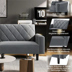 Canapé Droit Convertible En Tissu Canapé-lit Avec Dossier Inclinable Et Accoudoirs, Gris Foncé