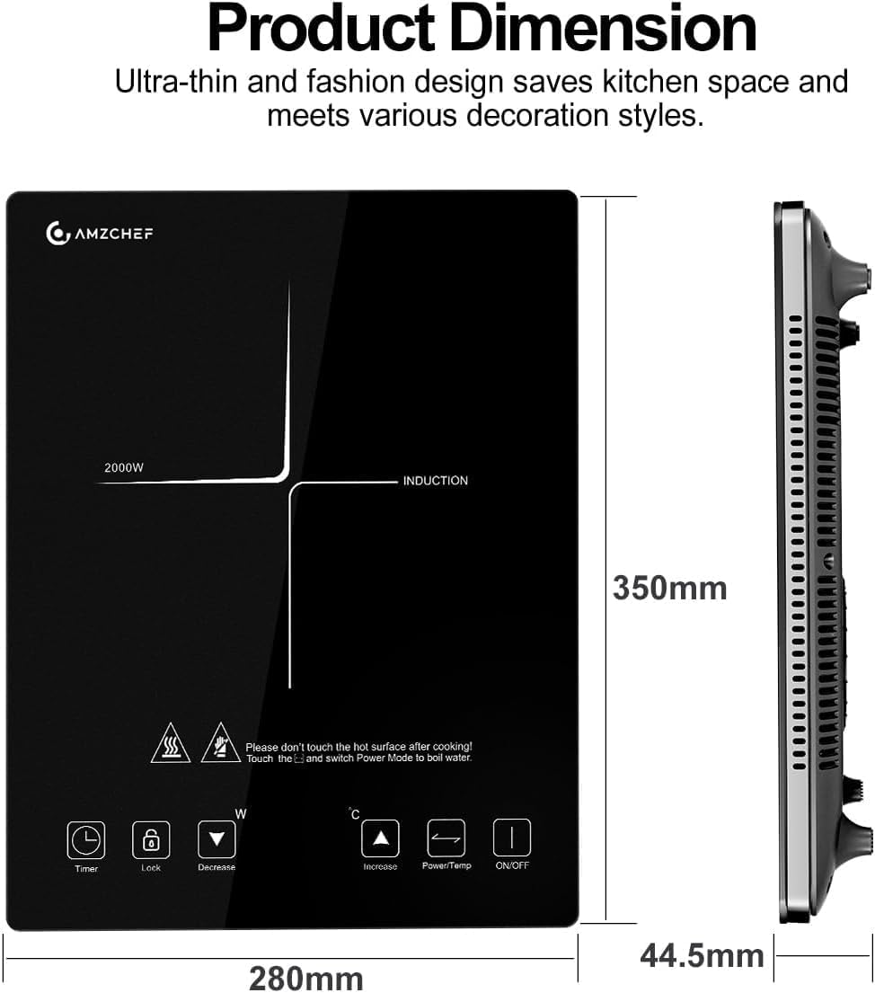 Plaque de cuisson à induction, AMZCHEF  ultra-mince,20 niveaux de température 2000W