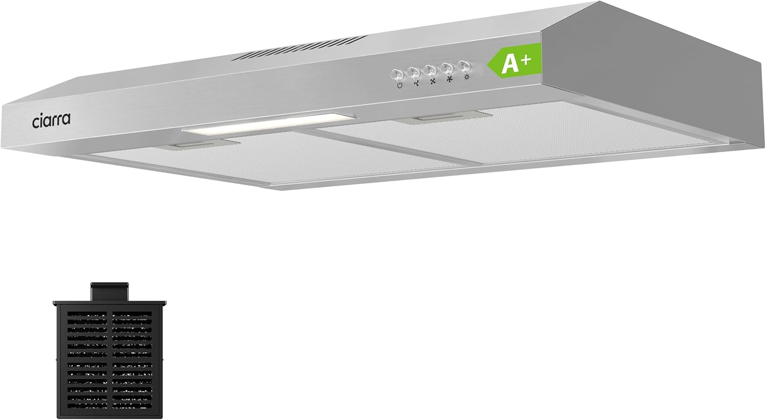 CIARRA Hotte visière 60cm Classe A+ 3 vitesses 220m³/h Recyclage & Evacuation Hotte aspirante encastrable - Inox