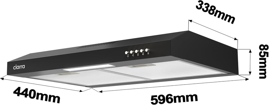 Ciarra Hotte  Casquette Aspirante 60cm Classe A+ - 220 m³/h  Évacuation ou Recyclage