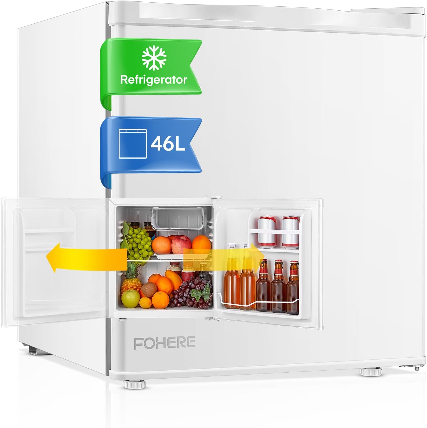 Mini  Frigo Réfrigérateur 46L.Avec Congélateur, Porte Réversible Blanc