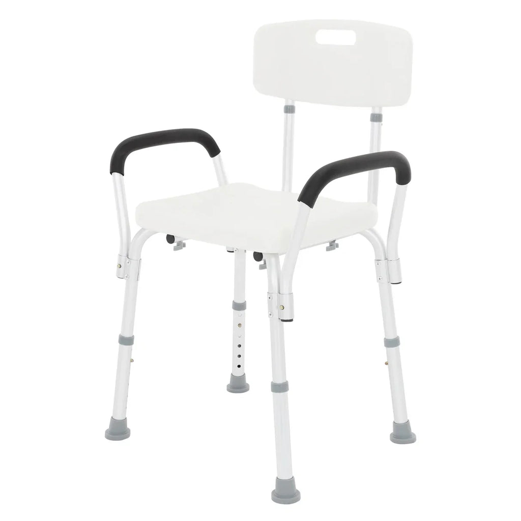 Chaise de douche avec dossier et accoudoirs, antidérapante, réglable en hauteur 6 niveaux