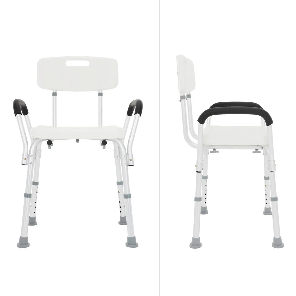 Chaise de douche avec dossier et accoudoirs, antidérapante, réglable en hauteur 6 niveaux