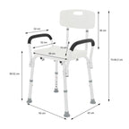 Chaise de douche avec dossier et accoudoirs, antidérapante, réglable en hauteur 6 niveaux