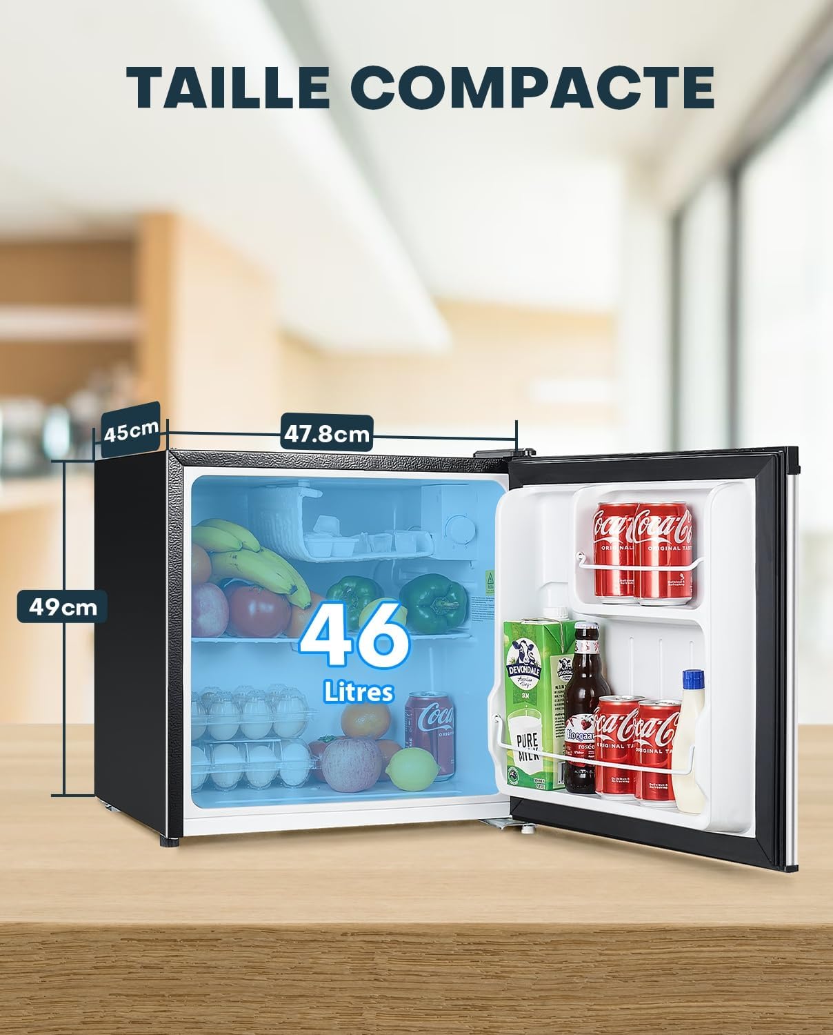 Mini Frigo réfrigérateur avec Congélateur Thermostat Réglable, Acier Inoxydable