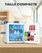 Mini Frigo réfrigérateur avec Congélateur 46 l Thermostat Réglable Porte Réversible,