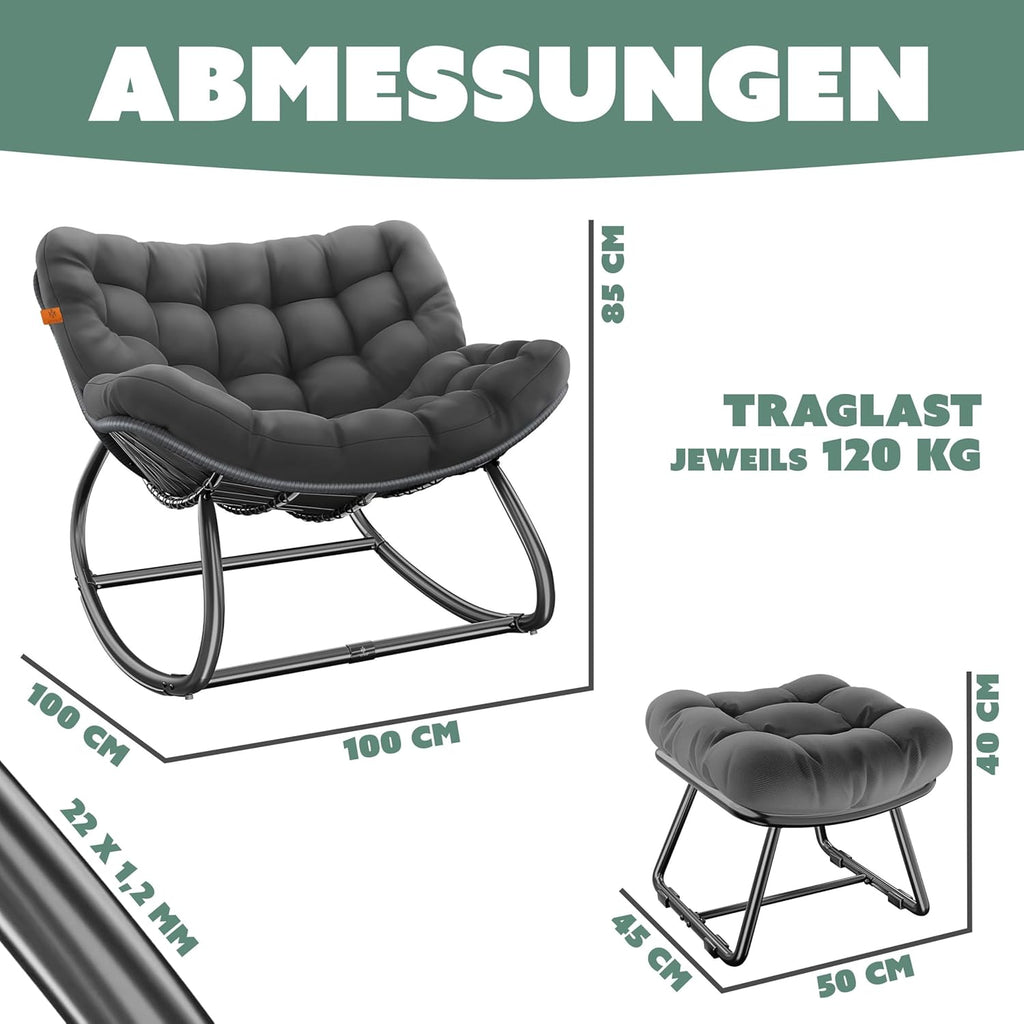 Fauteuil à bascule jardin  avec repose-pieds, pour l'intérieur et l'extérieur