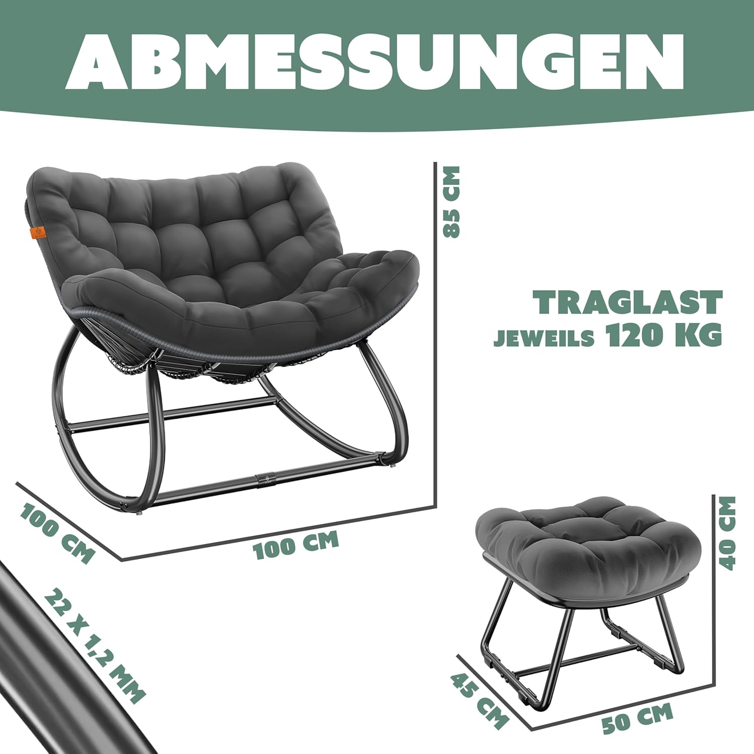 Fauteuil à bascule jardin  avec repose-pieds, pour l'intérieur et l'extérieur