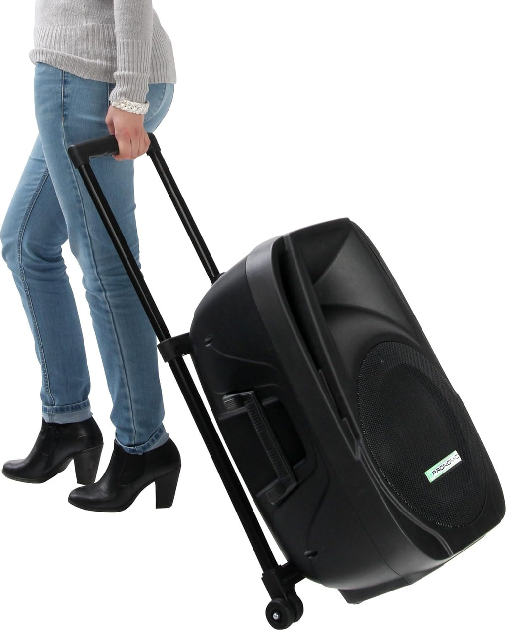 Enceinte Active 12" sur Batterie, 80W RMS, 5h autonomie, Bluetooth, MP3/SD/USB, Micro sans Fil, Casque, télécommande Trolley.