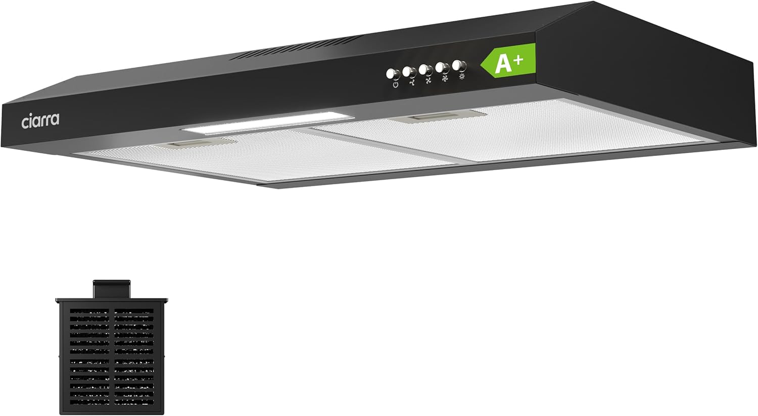 Ciarra Hotte  Casquette Aspirante 60cm Classe A+ - 220 m³/h  Évacuation ou Recyclage