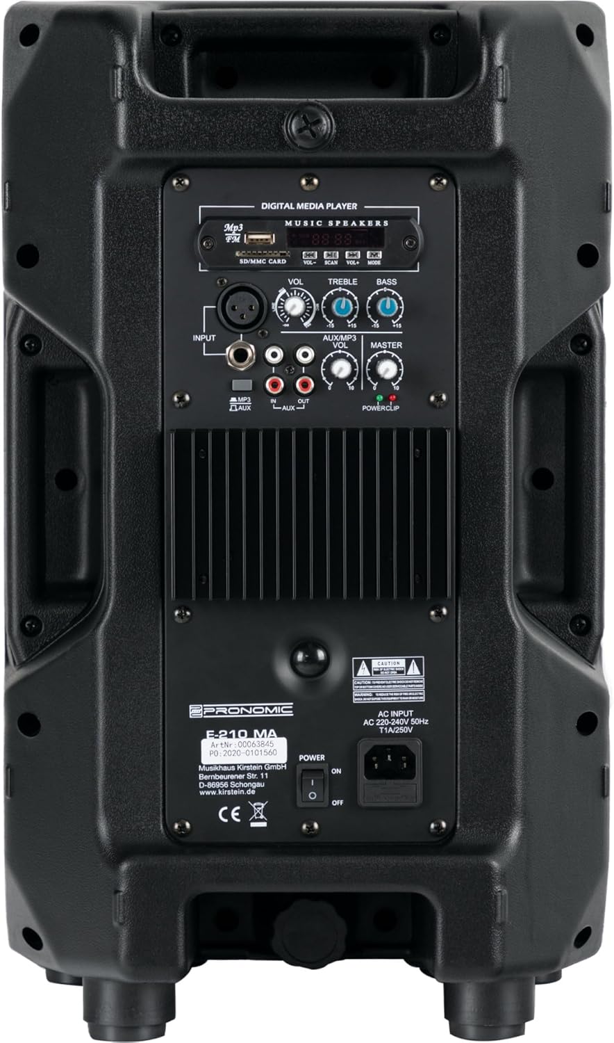 Pronomic E-210 MA - Enceinte 2 Voies Active - Puissance : 100 Watts (RMS) - Woofer 10" + Compression Driver 1,0" - Récepteur Bluetooth et Lecteur MP3 avec USB/SD - Inclinaison Monitor