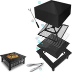Brasero, 3 en 1 Foyer Multifonctions Chauffage/Barbecue en métal avec Housse de Protection