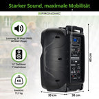 Enceinte  active Système PA Mobile Bluetooth TWS - avec Batterie puissante - 30W (RMS) , Micro sans Fil, Casque et télécommande