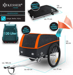 Remorque vélo Haut avec attelage Couvercle Inclus  120 litres Max. 40 kg