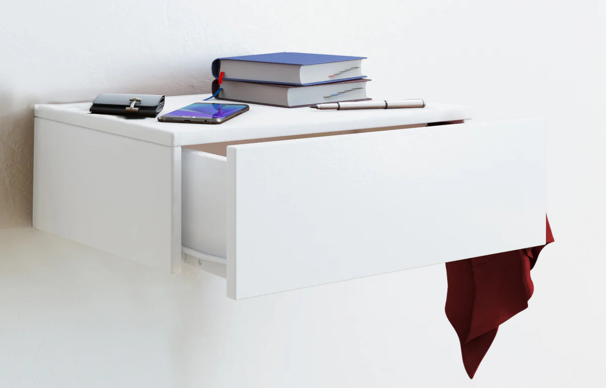 Meuble Étagère Tiroir Mural Bois Blanc 15 X 46 X 30 Cm