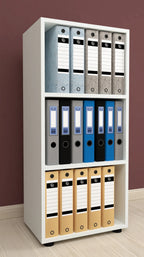 Étagère de bureau en bois, classeur, livres