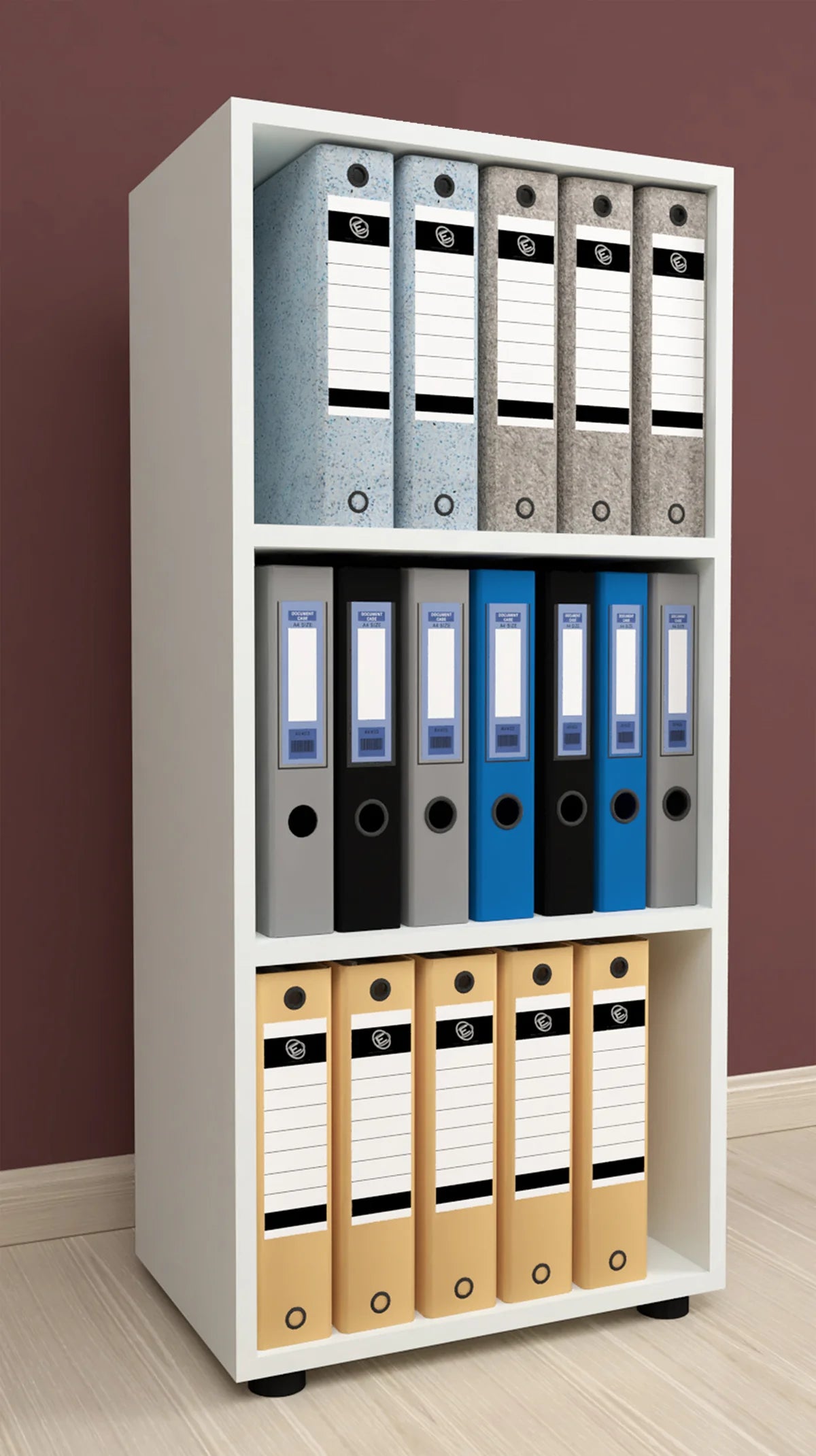 Étagère de bureau en bois, classeur, livres