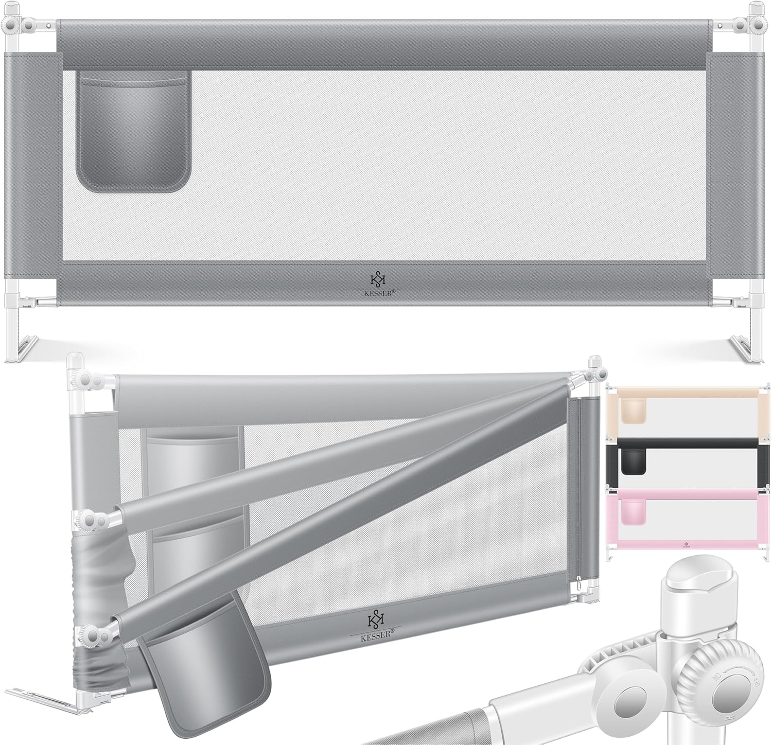 Barrière de lit de 180 cm anti-chute  72 à 96 cm - Gris