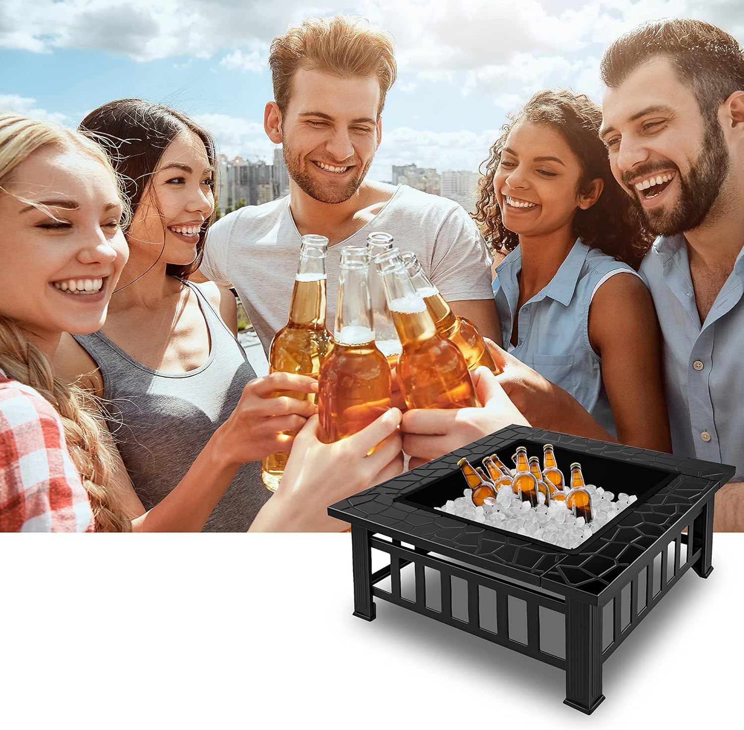 Brasero, 3 en 1 Foyer Multifonctions Chauffage/Barbecue en métal avec Housse de Protection