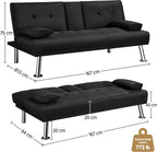 Canapé lit clic clac  noir, 3 places, réglage 3 angles, porte-gobelet  167x94 cm