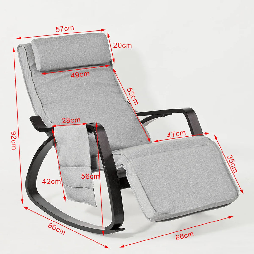 Fauteuil a Bascule Repose-Pieds, Appui-tête réglables et Poche latérale