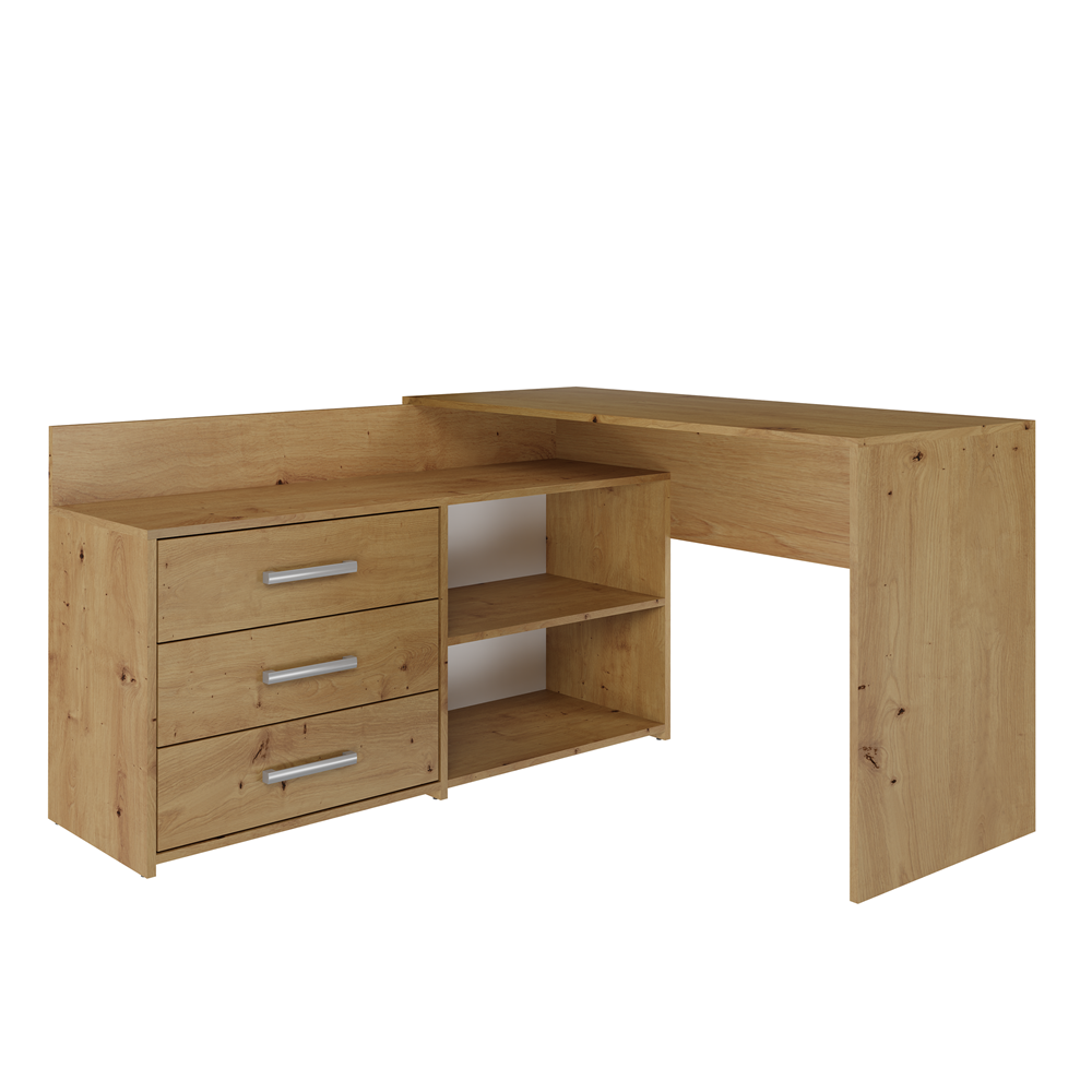 Bureau d'angle 3 tiroirs bois chêne 120x50x76 Cm