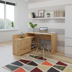Bureau d'angle 3 tiroirs bois chêne 120x50x76 Cm