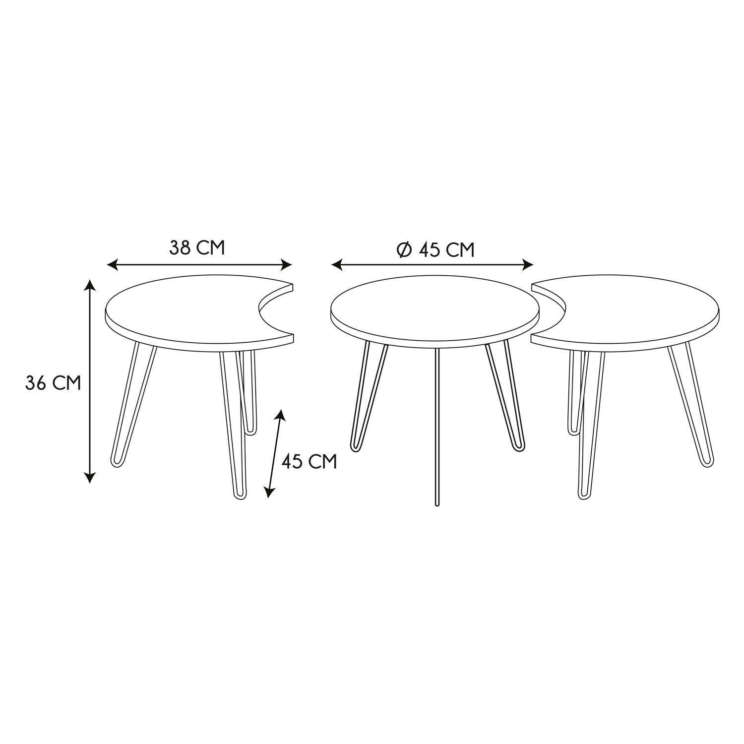 Trio De Tables Gigognes - Beige Et Noire - H. 36cm