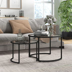 Lot de 2 Tables Basses gigognes Rondes 70/54 cm Plateau Verre trempé et Pied en Acier au Carbone Design Moderne Noir