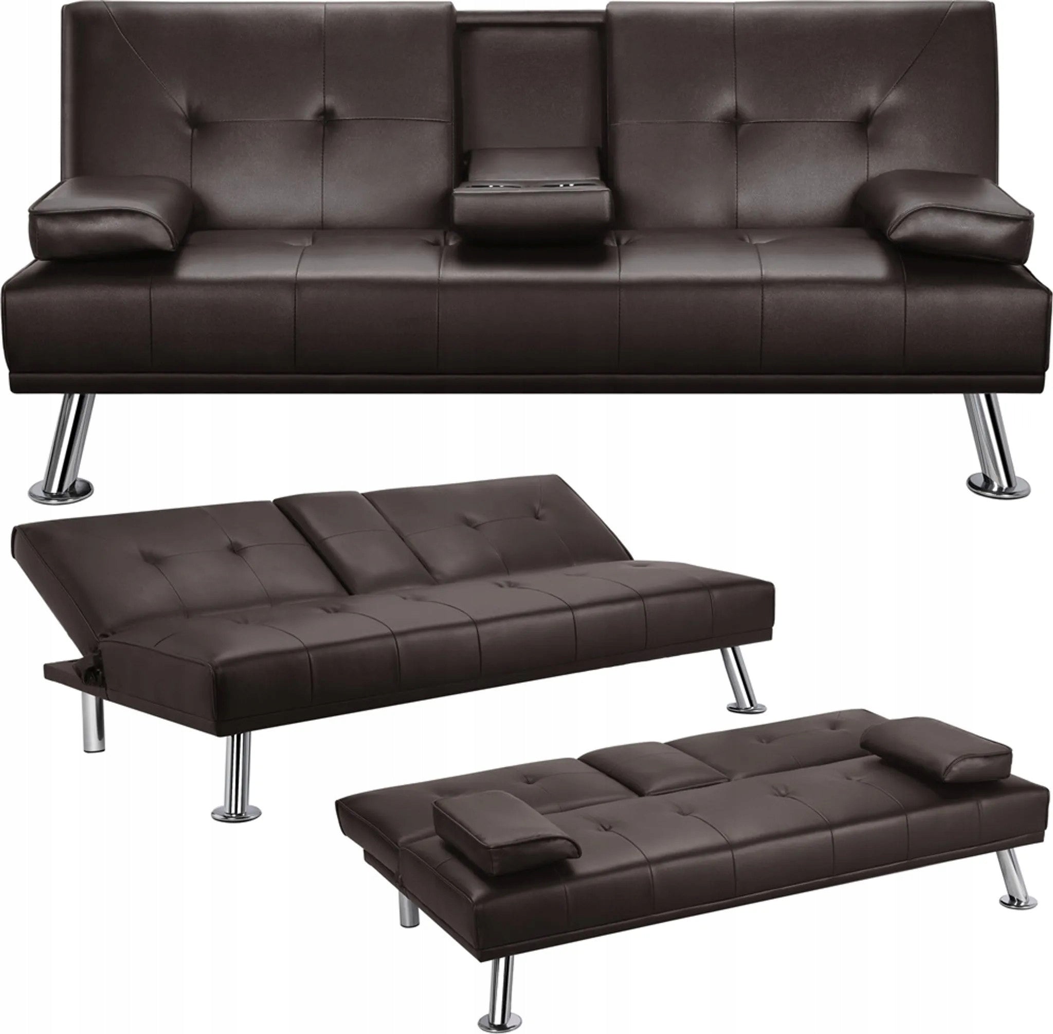 Canapé lit clic clac 167 x 81,5 x 75 cm simili cuir marron