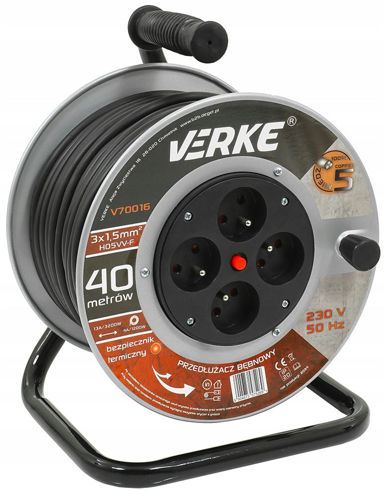 Enrouleur de rallonge de 40 m, 3 x 1,5 mm