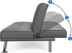Canapé lit 3 places en similicuir gris 167x81,5x75 cm avec accoudoir rabattable