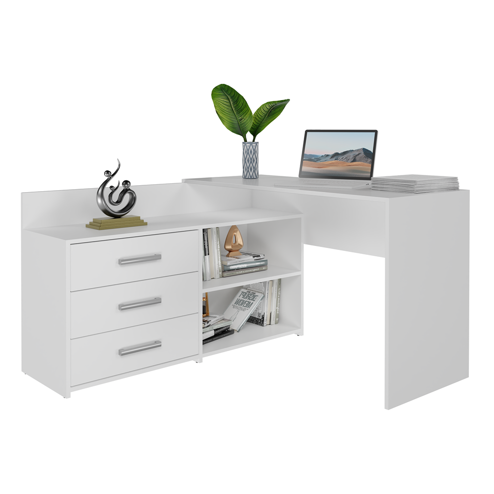 Bureau d'angle 3 tiroirs blanc 120x50x76 Cm