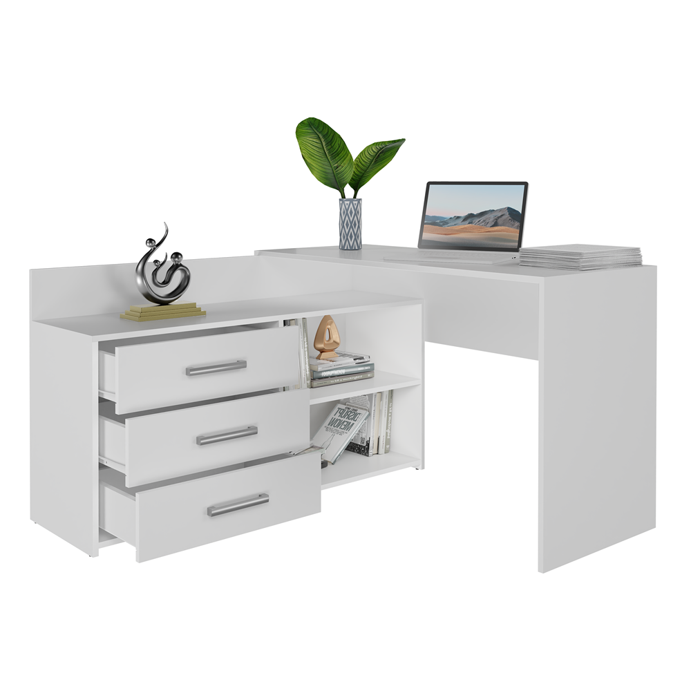 Bureau d'angle 3 tiroirs blanc 120x50x76 Cm