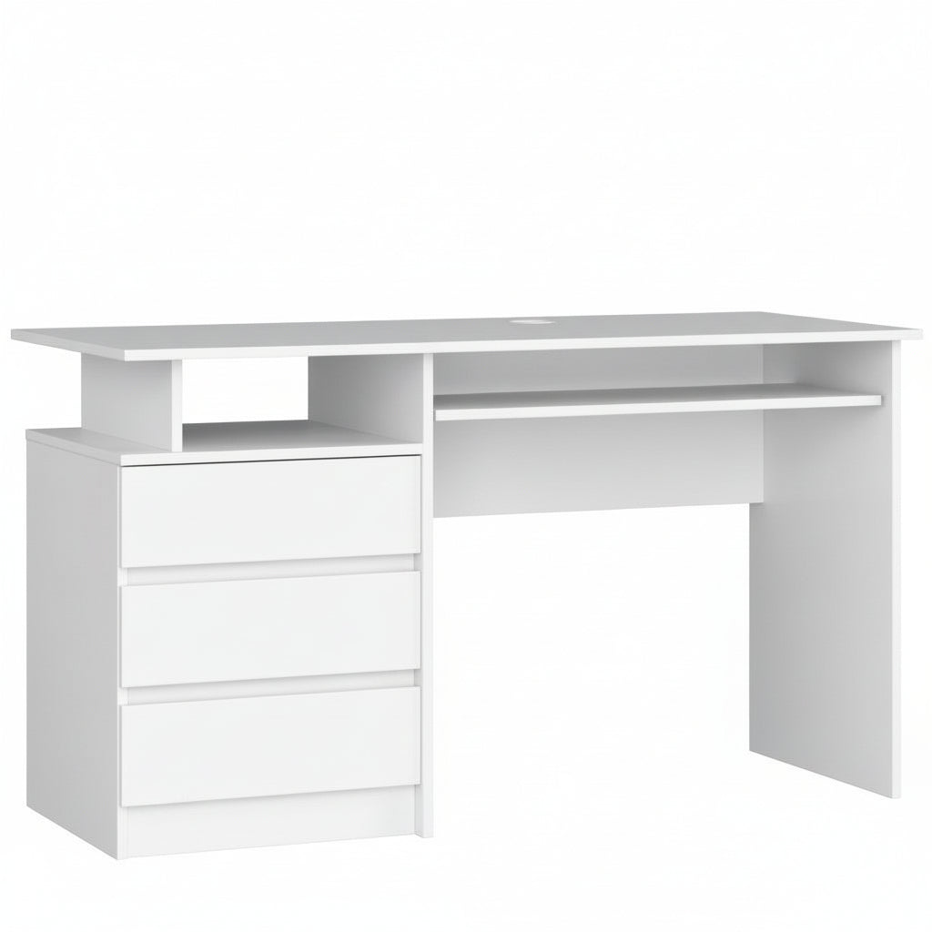 Bureau 3 tiroirs 135 cm blanc 135x77x60 cm