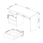 Bureau 3 tiroirs 135 cm blanc 135x77x60 cm