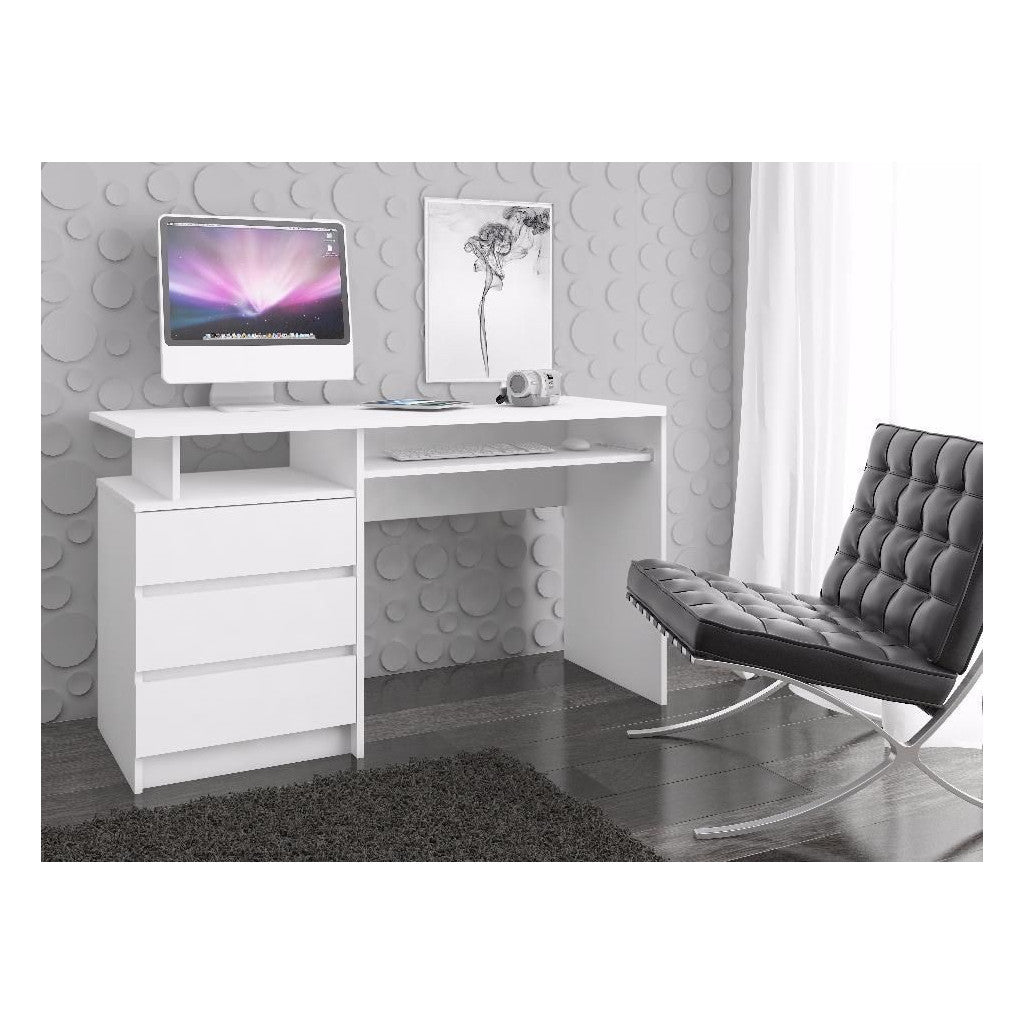Bureau 3 tiroirs 135 cm blanc 135x77x60 cm